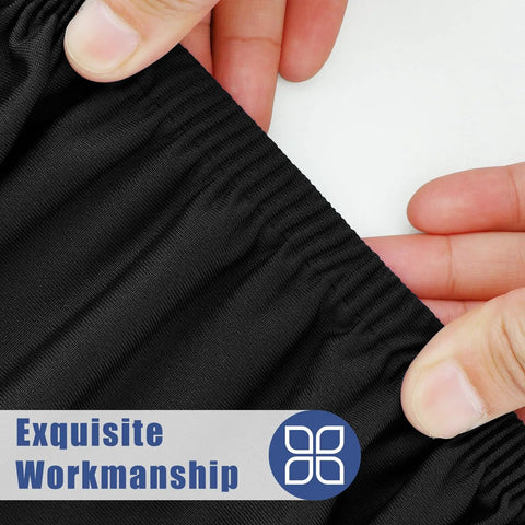 Close-up of a Stretchy Spandex 6 Foot Rectangle Tablecloth With Elastic Edges For A Snug Fit in black, showing elastic detail.