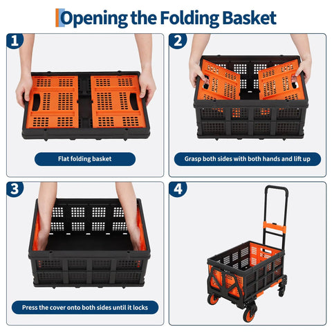 2-In-1 Folding Hand Truck Dolly With 330 Lb Capacity, Convert From Two-Wheel Dolly To Four-Wheel Flatbed Cart In Seconds, Heavy-Duty Steel Frame, Folds Flat For Easy Storage And Fast Jobsite Hauls. folding basket cart assembly