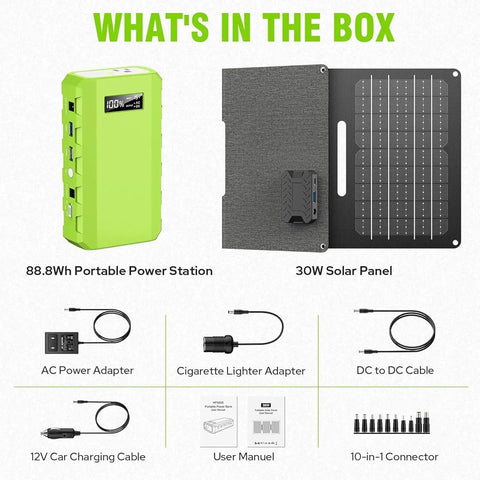 Portable Solar Generator Kit 24000mAh 65W Power Station With Panel Included 110V AC Outlet 88Wh Rechargeable Lithium Battery