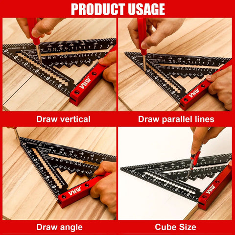 Heavy Duty Aluminum Rafter Square With Carpenter Pencil Built Like A Tank For Dead Accurate Woodworking Layouts And Corner Marking Up To Seven Inches used for drawing vertical and parallel lines.