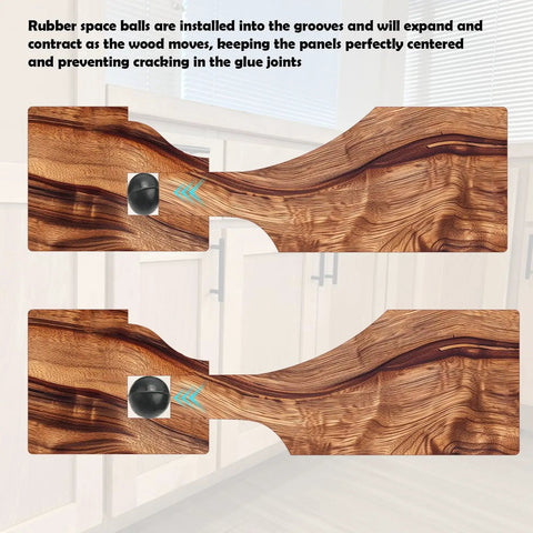 Raised Panel Cabinet Door Spacers 500 Pack Quarter Inch Black Rubber Ball Bumpers shown in wood groove for alignment.