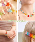 400Pcs Gummy Bear Acrylic Beads Transparent 12x8mm for jewelry making shown in rings, bracelet, necklace, and hair clip.