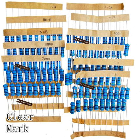 1 Watt Resistor Kit With 1000 Piece 100 Values Metal Film Resistors From 1 Ohm To 1 Meg Ohm 1 Percent Tolerance shown unpacked