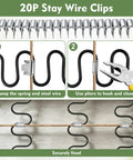 20P Stay Wire Clips for Four Pack Heavy Duty Couch Spring Repair Kit To Fix Saggy Sofas with installation steps shown.