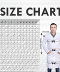 Size chart for Unisex Lab Coat Built For The Daily Grind 60 40 Cotton Polyester Blend Sanforized To Fight Shrink White And Crisp.