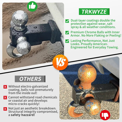 Comparison of TRKWYZE All In One Tri Ball Trailer Hitch With Chrome Plated Finish 1 7 8 Inch Ball 2 Inch Ball 10000 Lbs GTW and rusted alternative