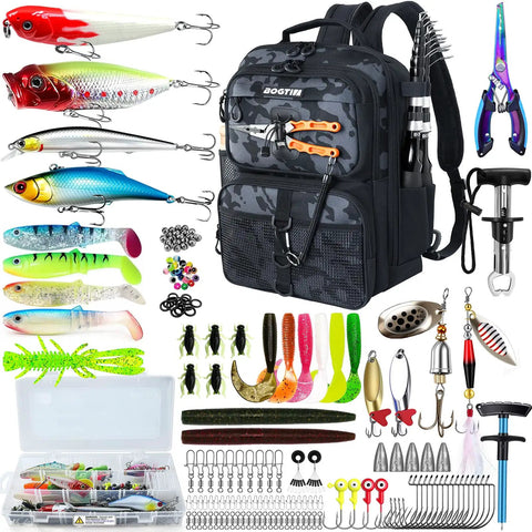 All In One Fishing Backpack Kit With 139 Lures Tackle Boxes Pliers Scissors And Gear 25L Lightweight Camo Bag With Rod Holders For Freshwater And 