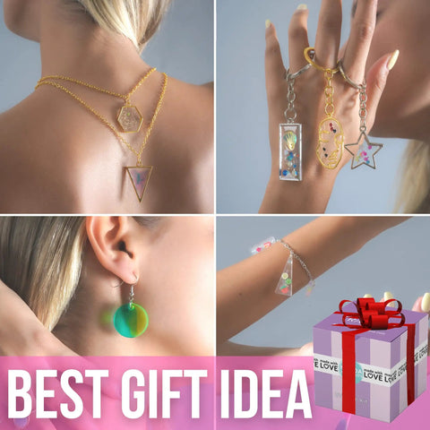 Complete UV Resin Jewelry Making Kit With Fast Curing Lamp And Flexible Molds, Premium DIY Craft Set For Beginners Featuring Shimmer Glitter Pieces And Dead Simple Video Guide