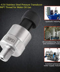 30 PSI Pressure Transducer Sensor Built Tough With Stainless Steel Body One Eighth NPT Thread For Oil Fuel Air Water Applications Low Output Error High Accuracy Workhorse Sender For Industrial Gauges product image