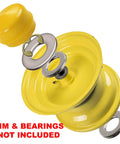 Exploded view of 2 Pack HD Switch Front Wheel Axle Hardware Kit with hub caps and washers, bearings not included.