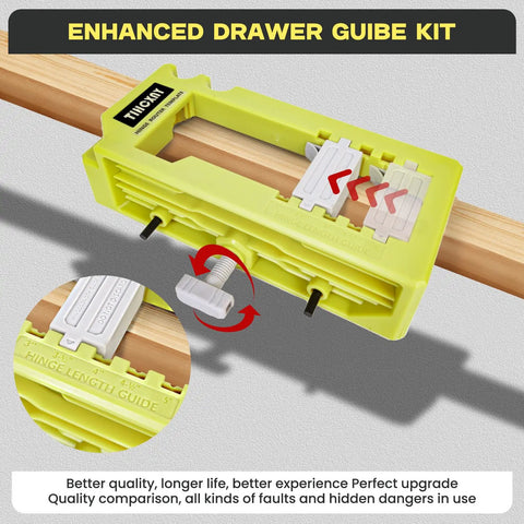 Door Hinge Router Template Kit With Clamps And Mortise Jig for Quick Ninety Degree Hinge Mounting, green plastic jig on wood