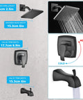 Diagram of Single-Handle Tub And Shower Faucet Set With Pressure-Balancing Valve Included, Matte Black Bathroom Shower System with Touch-Clean Shower Head and Tub Spout