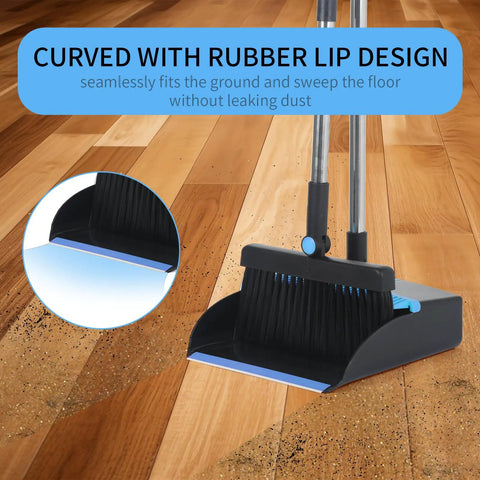 No Sweat Heavy Duty Broom And Dustpan Combo Set Crafted With A Rust Resistant Steel Handle To Manage Daily Sweeping Jobs Indoors Or Knock Dirt Off The Driveway Fast with curved rubber lip design for seamless floor cleaning.