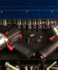 Heavy Duty Half Inch Drive Pneumatic Air Impact Wrench Delivers Over 1100 Ft Lbs Of Bone Crushing Torque in a toolbox with sockets.