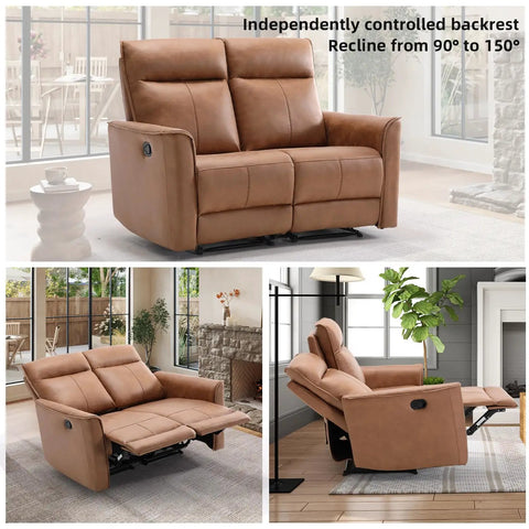 Manual Loveseat Recliner Sofa With Wall Hugger Design Two Seat Reclining Love Seat In Leathaire Brown Independent Recline