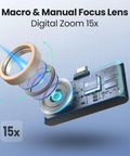 Dope Thermal Imaging Camera For iOS And Android with 8mm macro lens, manual focus, digital zoom 15x visible in the image.
