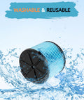 VF3500 Vacuum Filter Replacement for Ridgid Wet Dry Vacuums, 3 Layer Filtration System, blue filter in water splash