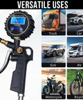 Digital Tire Pressure Gauge With Inflator 3 To 250 PSI Kit for Truck, Car, SUV, RV, Motorcycle, and Bicycle Use