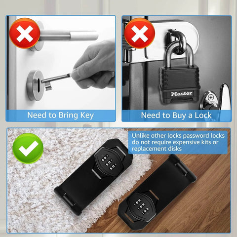 Comparison of key-based and keyless locks; Keyless 3 Digit Combination Lock With Rotary Hasp For Cabinets And Doors shown at bottom.