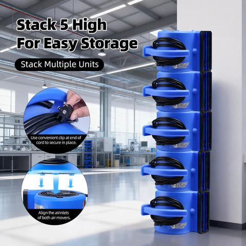 Stacked Heavy-Duty 1/4 HP 1000 CFM Air Mover Blower Fans for fast carpet drying and ventilation in workshops, garages, and basements