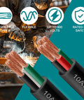 Heavy Duty 14 Awg 4 Conductor Soow Wire 25 Ft Portable Power Cable Built Different For Rough Jobs With Totally Oil Resistant Jacket, close-up view of exposed wires.