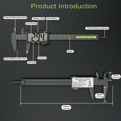 Digital Calipers For Precision Measuring 0 To 6 Inches 150mm With Large LCD Screen showing measurement features.
