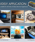 Image showing various appliances powered by Plug And Play Heavy Duty 10000 Watt Power Inverter With Remote, including laptops and microwaves.