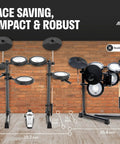 Electronic Drum Set With 4 Quiet Mesh Pads And 2 Pedals Portable Solid Build Bluetooth Ready against brick wall display