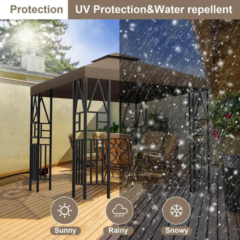 10x10 Canopy Replacement Top For Pop Up Gazebo, Double Tiered, UV Shielded Waterproof Nylon Cover With 12 Velcro Straps, Outdoor Shelter