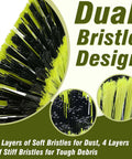 Close-up of the dual bristle design on an 18 Inch Push Broom With 47 Inch Handle for Multi Surface Floor Cleaning