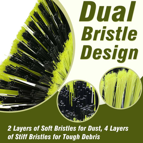 Close-up of the dual bristle design on an 18 Inch Push Broom With 47 Inch Handle for Multi Surface Floor Cleaning