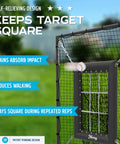 Heavy Duty 9 Hole Baseball Pitching Net With Built In Backstop And Suspended Strike Zone Target, close-up of target with impact-absorbing chains.