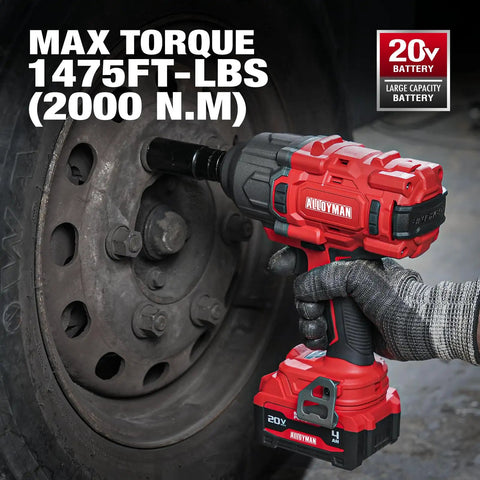 Cordless Impact Wrench Half Inch Drive Built For Tough Jobs 1475 Ft Lbs Breakaway Torque in action on truck wheel