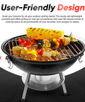 14 Inch Portable Charcoal BBQ Grill With 3 Point Locking Lid For Heat Preservation And Dual Venting System, grilling vegetables