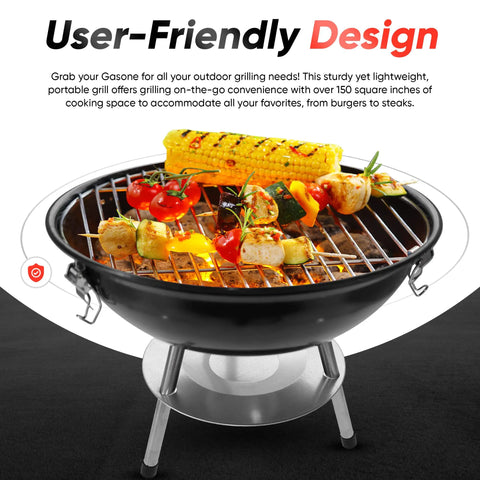 14 Inch Portable Charcoal BBQ Grill With 3 Point Locking Lid For Heat Preservation And Dual Venting System, grilling vegetables