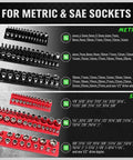 Six Piece Magnetic Socket Organizer Set For Metric And SAE Drives, Holds 143 Sockets In Red And Black Magnetic Trays