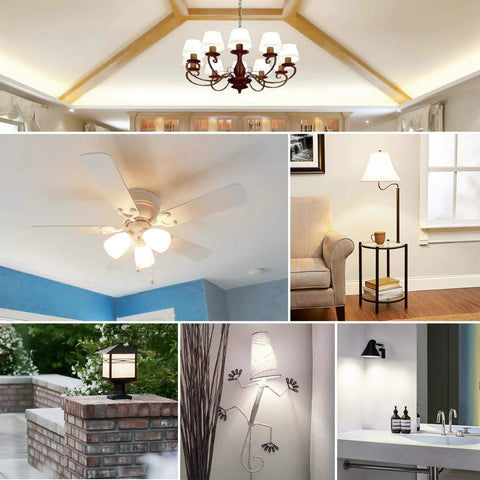 Super Bright A15 LED Ceiling Fan Bulb 6W 60W Equivalent in various home lighting settings