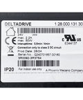 Label of Deltadrive Linear Actuator Motor Model 1.28.000.131.30 Replacement Kit, showing specifications and certifications.