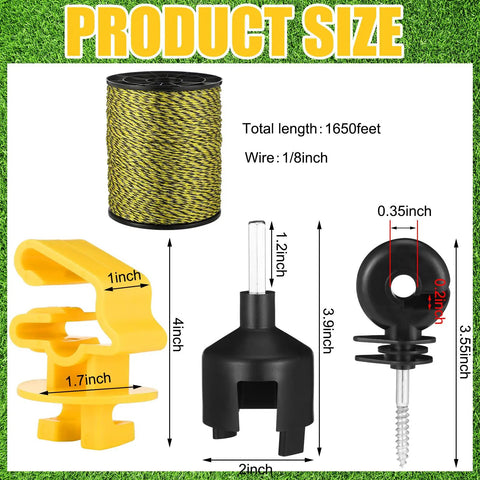 52 Piece Electric Fence Kit With 1640 Ft Poly Wire Black Fence Ring Insulators Yellow T Post Insulators And Socket Tool
