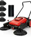 Heavy Duty 43 Inch Walk Behind Floor Sweeper Machine Great For Warehouses Driveways And Commercial Spaces Push Broom Cleaner with removable brushes.