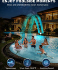 People enjoying a pool with Solar Pool Fountain With 7 Color LED Lights 2026 Upgrade Dual-Head Adjustable Spray Fountain