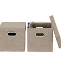 Heavy Duty Foldable Cube Storage Bins With Secure Snap Lids And Polished Chrome Handles In Warm Brown Linen Fabric For Closets Shelves And Bedroom Organization No Hassle Top Shelf American Craft, set of 2, 11.4x11.4x11 inches.