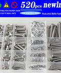 All Purpose Metric Stainless Steel Fastener Kit With 520 Pieces M3 To M6 Screws Nuts Washers And Spacers In Durable Box