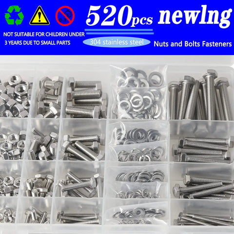 All Purpose Metric Stainless Steel Fastener Kit With 520 Pieces M3 To M6 Screws Nuts Washers And Spacers In Durable Box