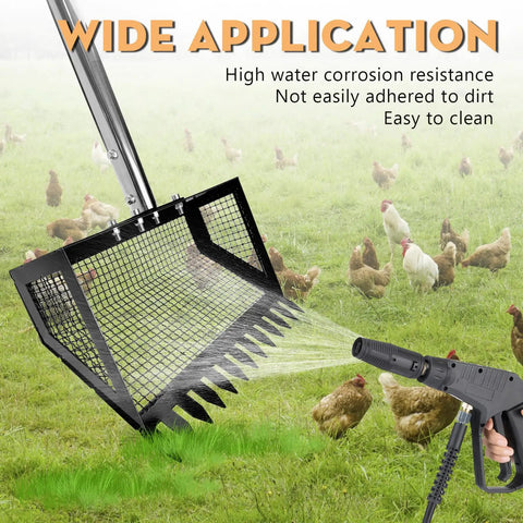 Heavy Duty Chicken Poop Scooper And Rake 2 In 1 With A 10 Inch Wide Scoop And Adjustable Stainless Steel Handle for cleaning coop