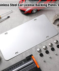 Stainless Steel License Plate Backing Twin Pack 12 By 6 Inches Silver Car Tag Holder With Screws And Caps