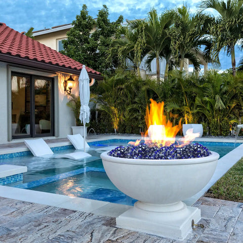 Cobalt Blue Fire Glass Beads For Propane Fire Pits And Fireplaces, 1 Inch High Luster Diamonds, 10 Lb Bag in poolside bowl