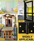 Ball Bearing Door Hinges 4.5 By 4 Inches Matte Black Square Corner 3mm Thick displayed with images of home, office, hotel, restaurant