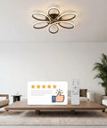 Modern living room showcasing Ultra Slim 23 Inch LED Ceiling Light Fixture with remote and app, stylish design with memory function.