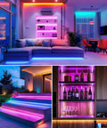 RGB Waterproof LED Strip Lights Kit With Dimmable 5050 Tape 4 Pre Cut 48Inch Strips RF Remote UL Listed installed in home ambience